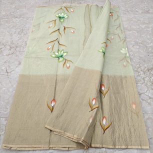 Pure Cotton Kota Half Tissue Hand Brush Paint Saree