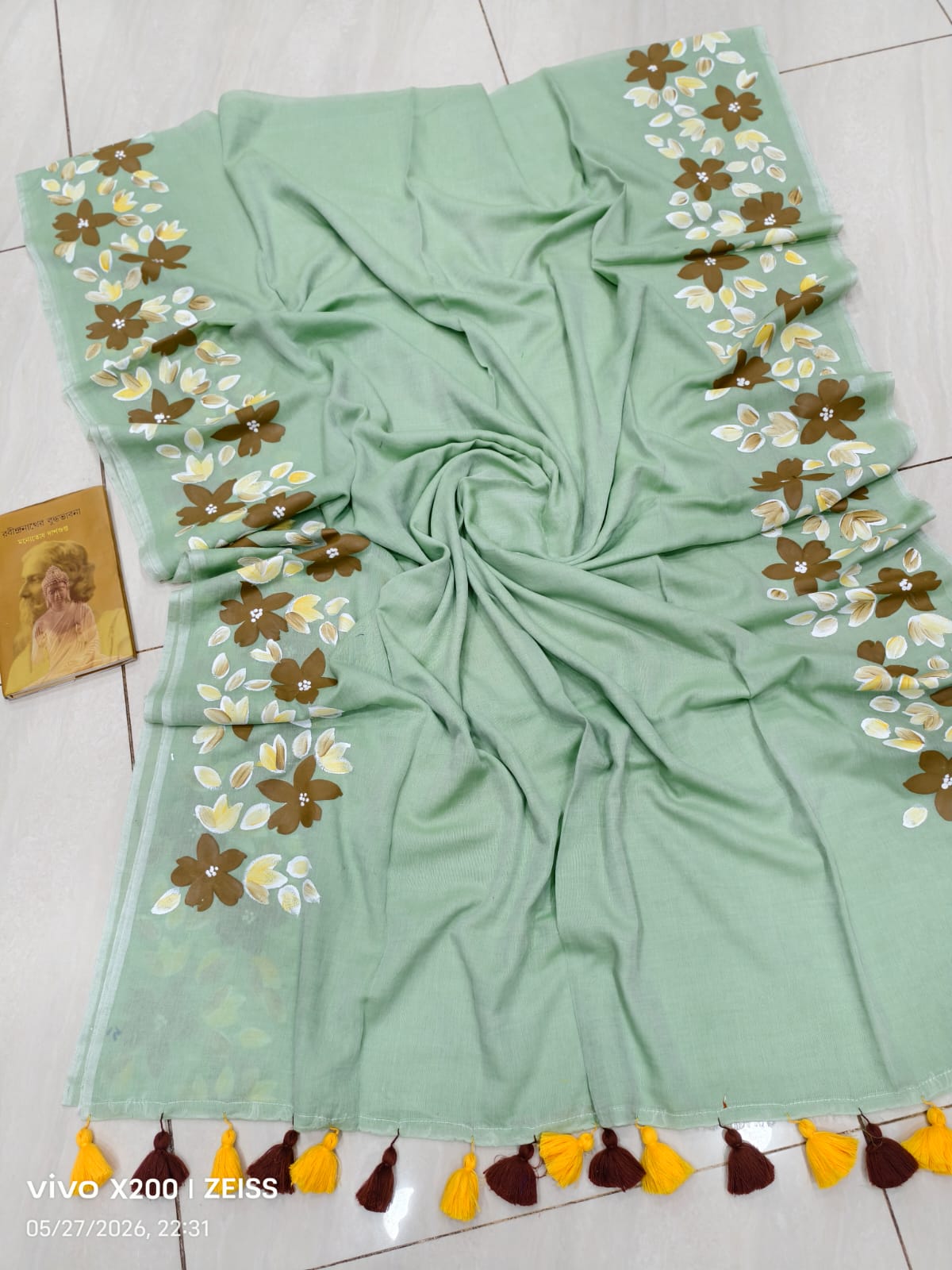 Hand Painted Mulmul Cotton Saree