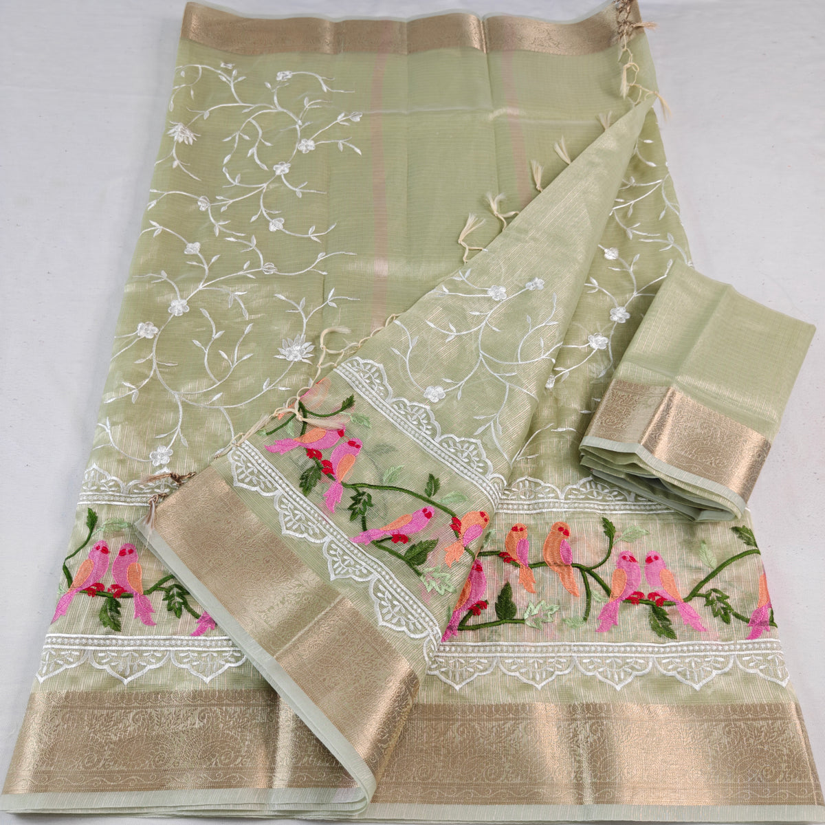 Kota Doria Tissue Saree with Computerized Embroidery