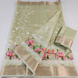 Kota Doria Tissue Saree with Computerized Embroidery