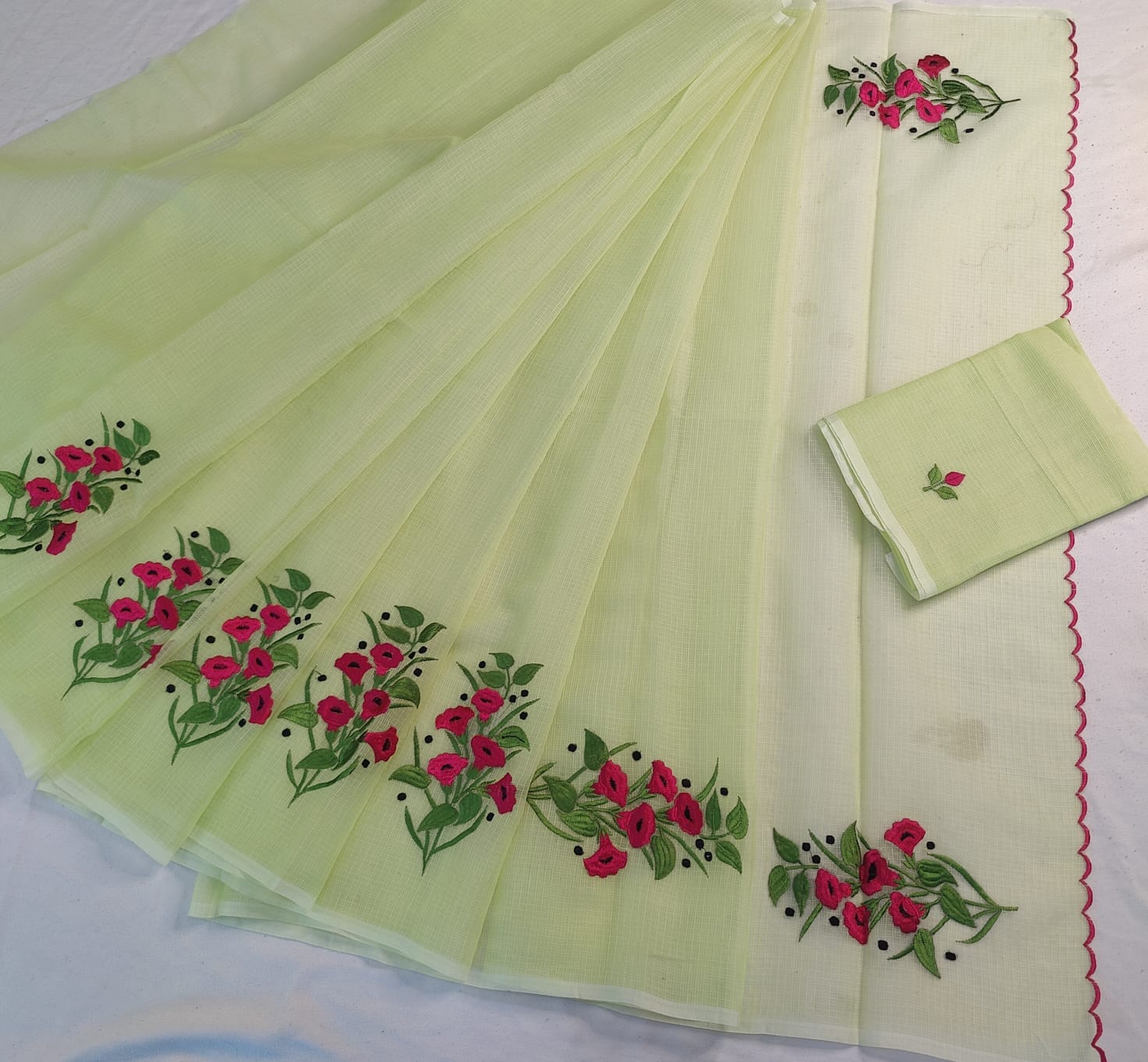Kota Doria Saree with Hand Machine Embroidery Work