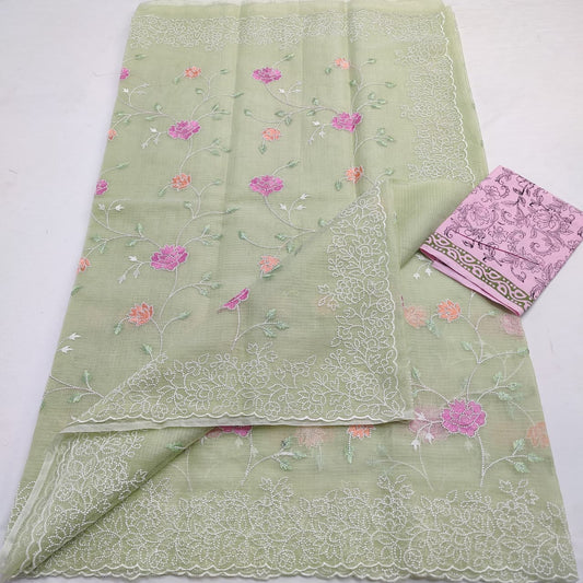 Kota Doria Mix Cotton Saree with Embroidery