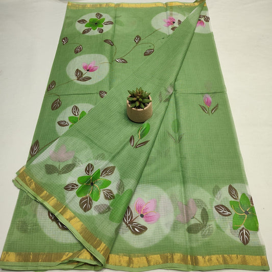 Kota Doria Pure Cotton Brush Paint Saree