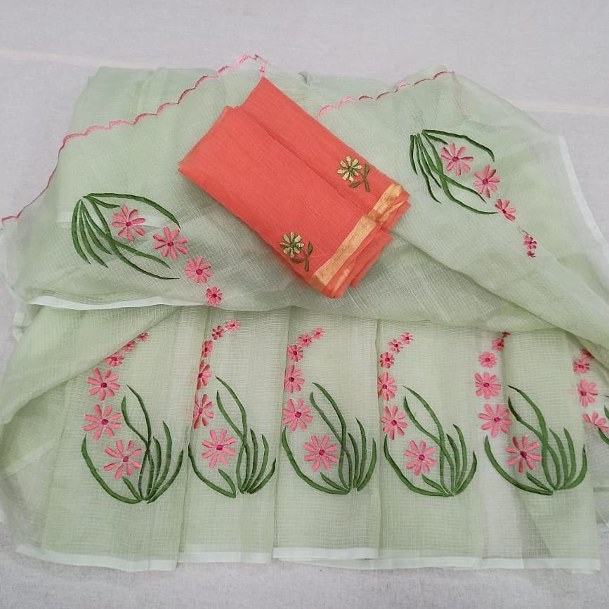 Kota Cotton Embroidery Work Saree