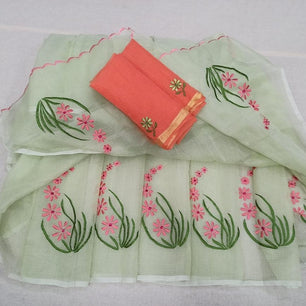 Kota Cotton Embroidery Work Saree