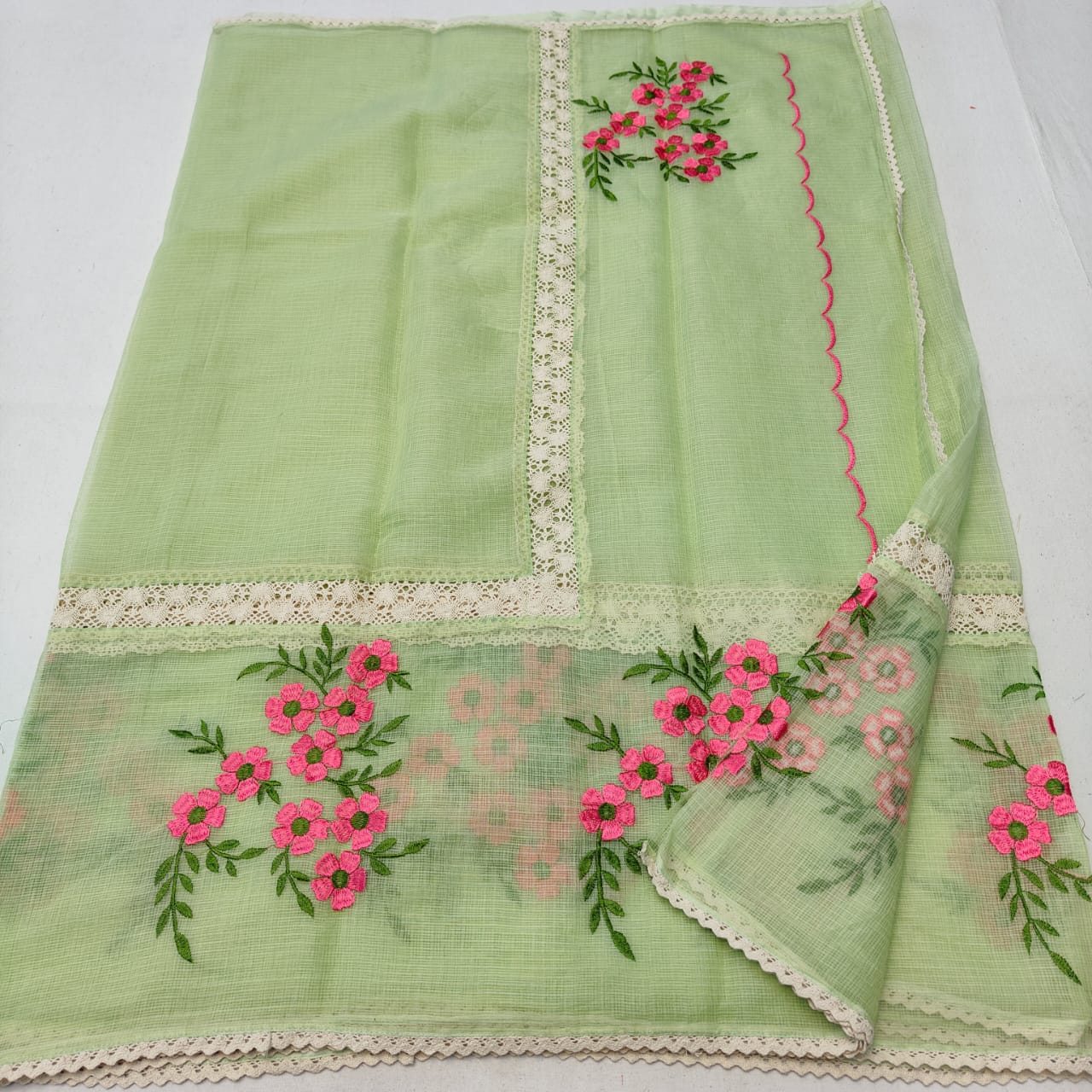 Kota Doria Crochet Lace Saree