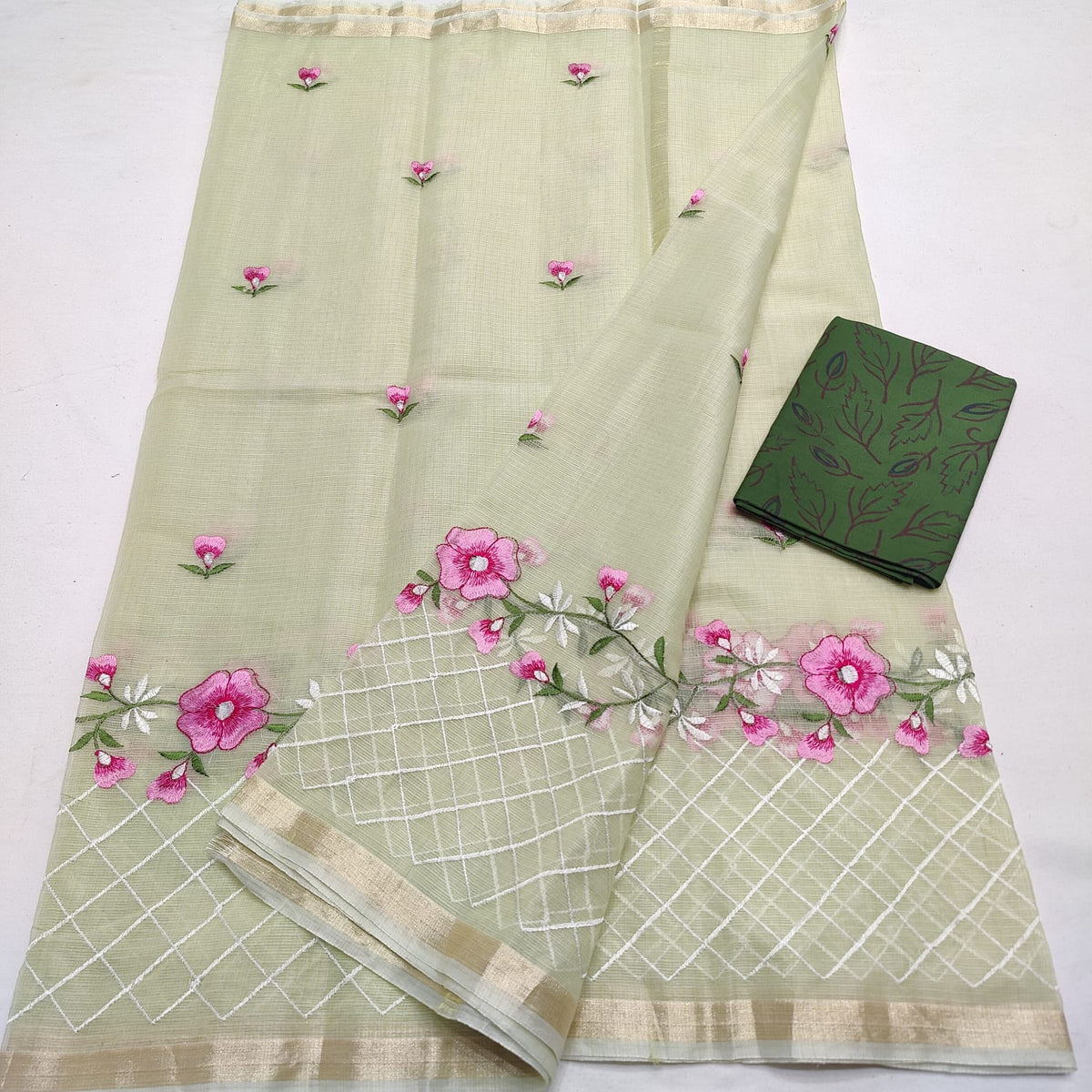 Kota Doria Mix Cotton Saree with Embroidery