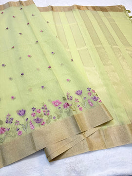 Linen Embroidery Work Saree