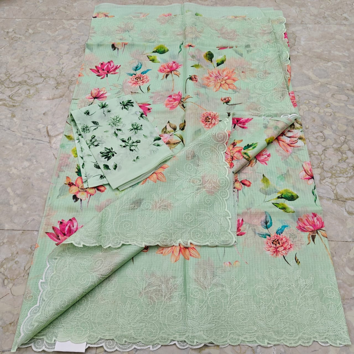 Soft Silk Kota Embroidery & Digital Print Saree