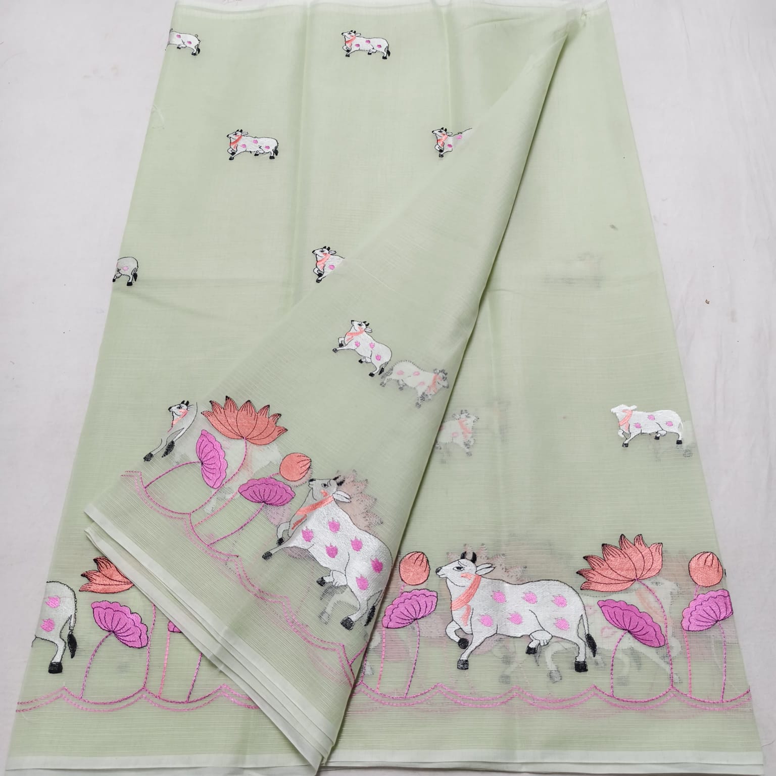 Kota Doria Saree with Pichwai Embroidery