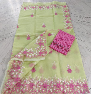 Kota Doria Mix Cotton Computerized Embroidery Saree