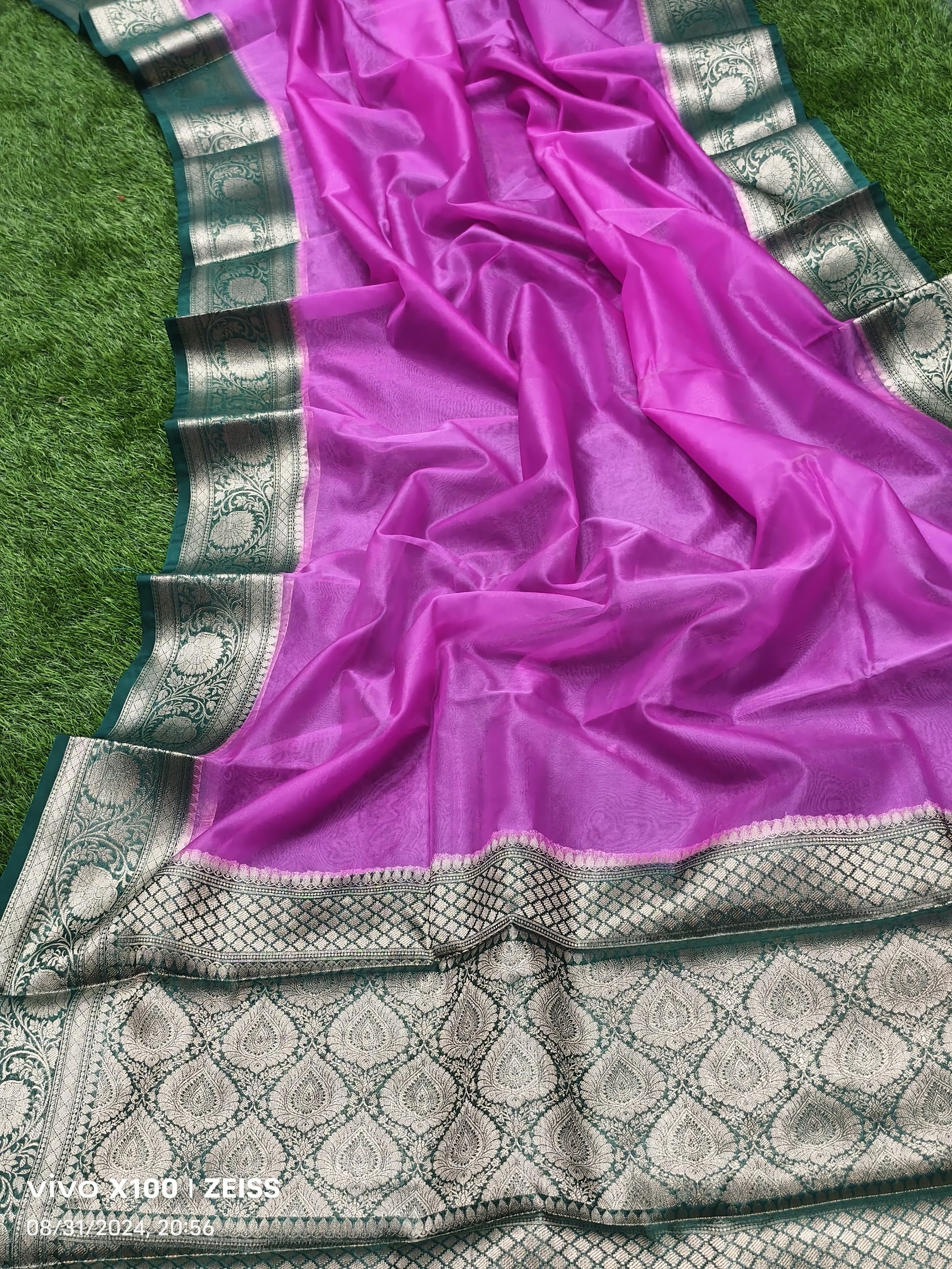 Plain Organza Saree with Border