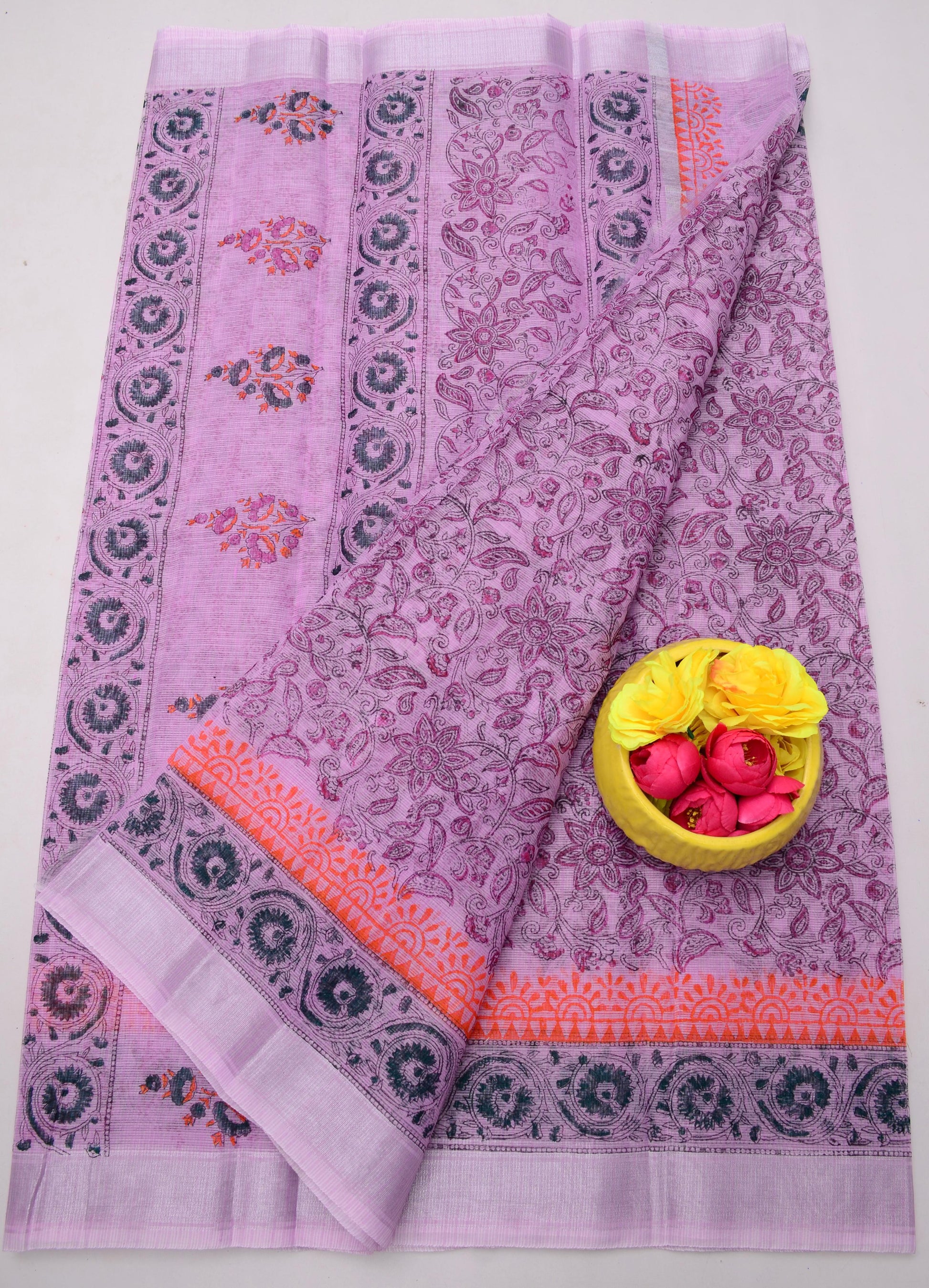 Kota Doria Hand Block Print Saree