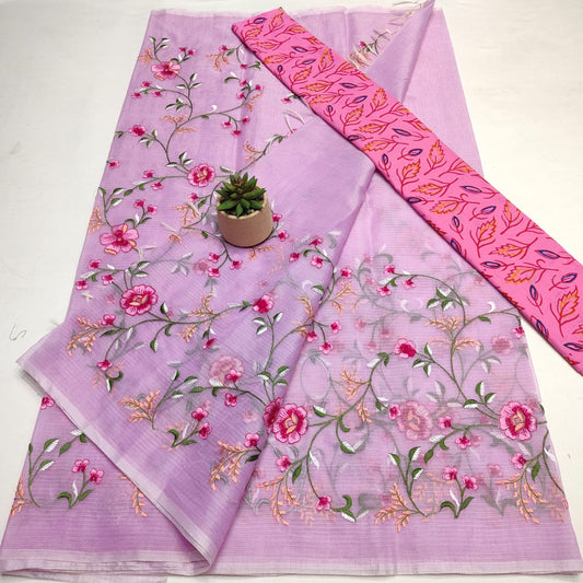 Kota Doria Embroidery Saree