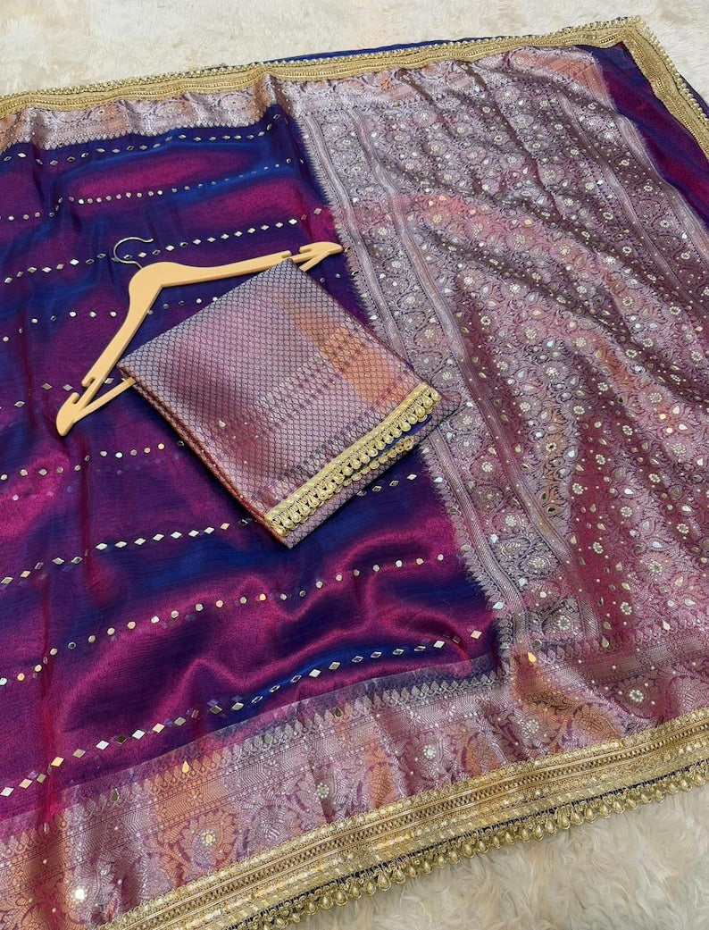 Bridal Tissue Saree with Lace & Stone Work