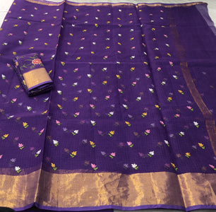 Pure Kota Doria Cotton Embroidery Saree