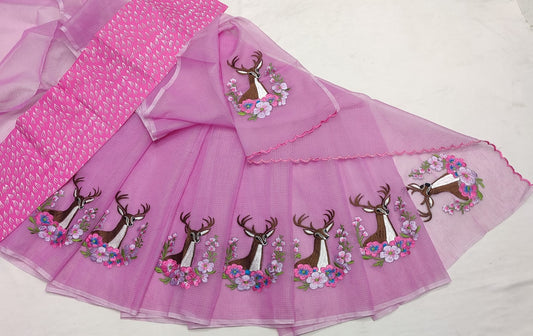 Kota Doria Mix Cotton Embroidery Saree