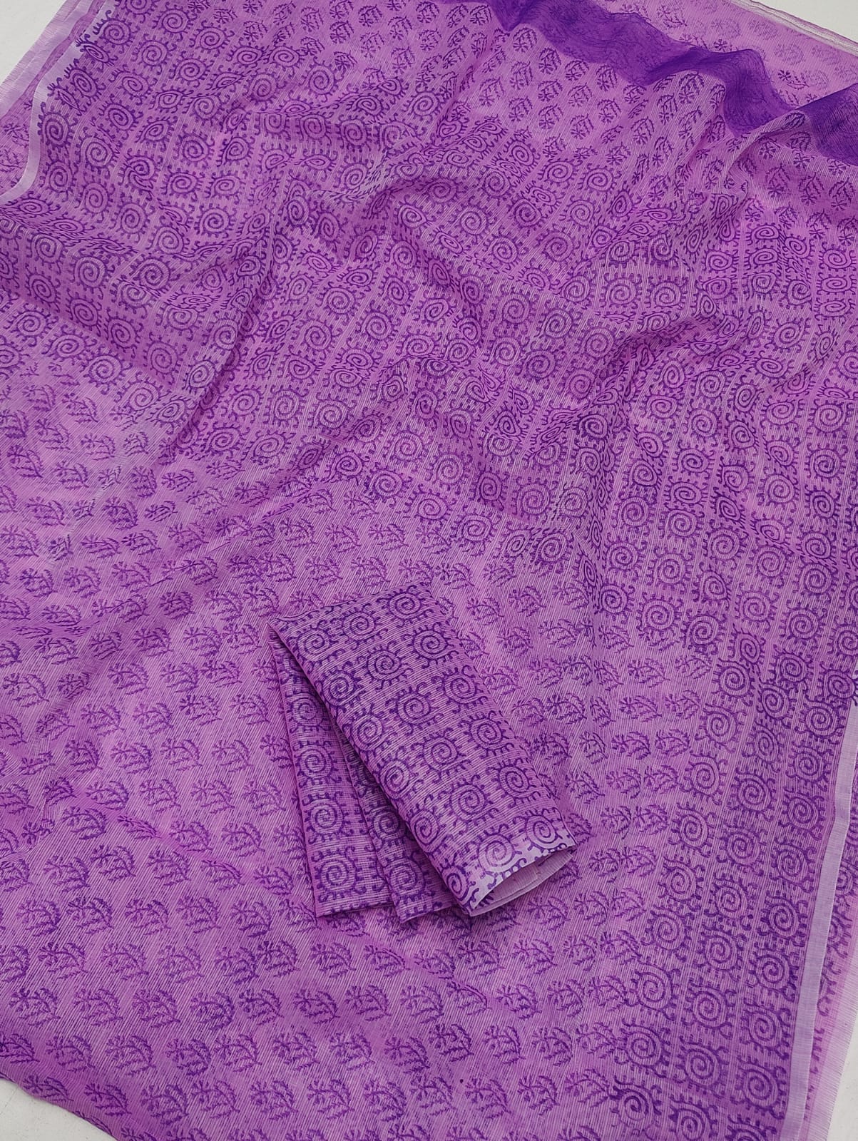 Kota Doria Soft Cotton Hand Block Printed Saree