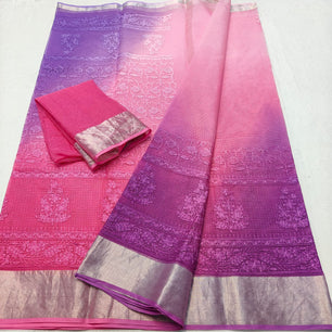Kota Doria Chickenkari Embroidery Saree