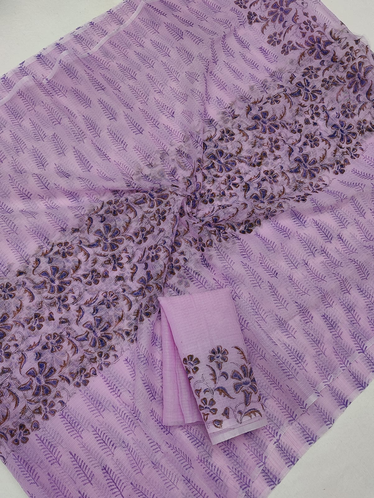 Kota Doria Soft Cotton Hand Block Printed Saree