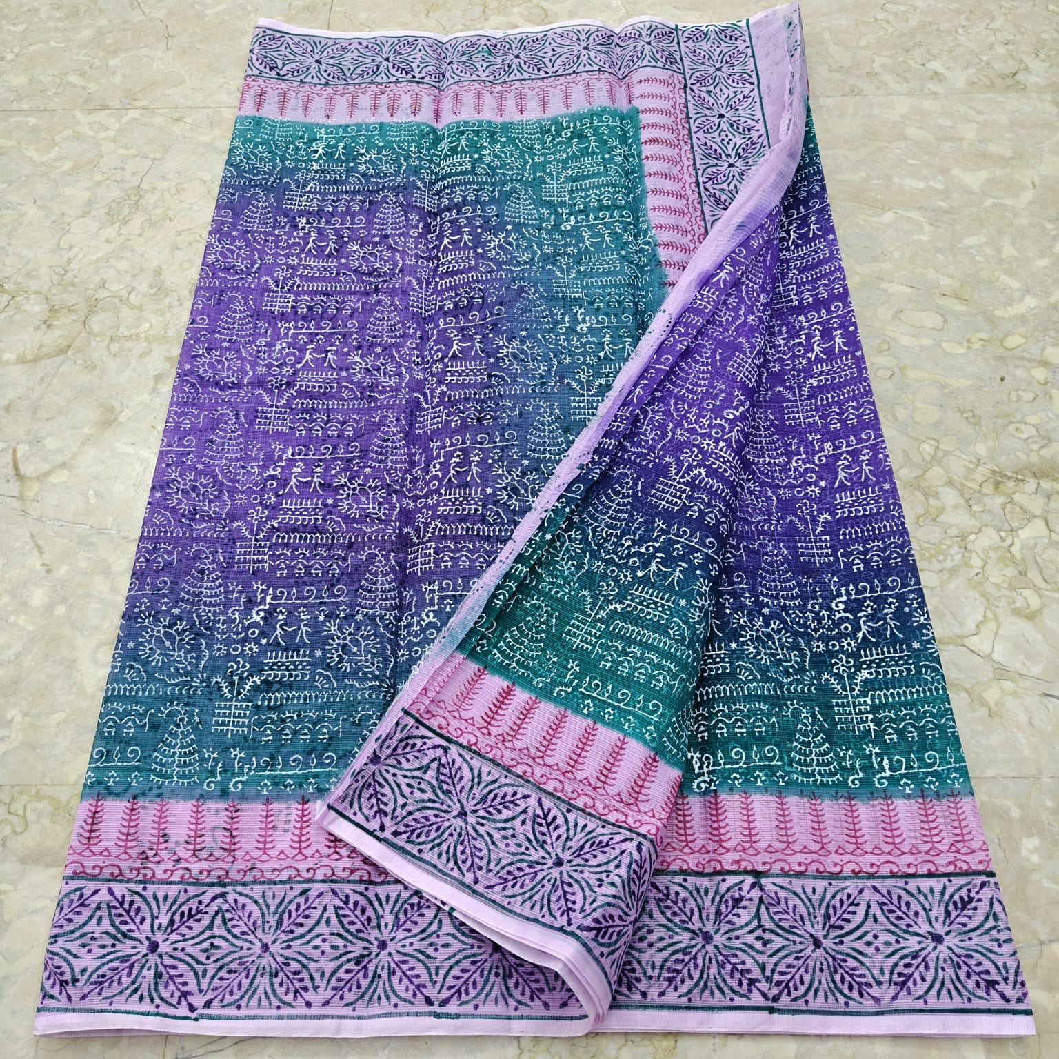 Kota Doria Hand Block Print Saree
