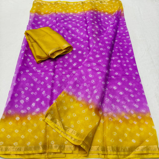 Kota Doria Pure Silk Saree with Hand Dye Bandhej