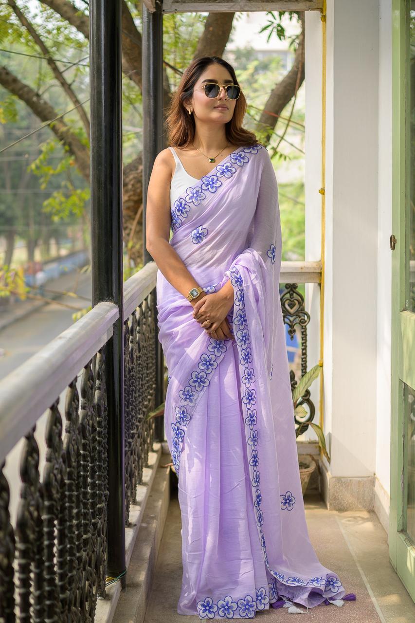 Mulmul Cotton Saree with Hand Painting