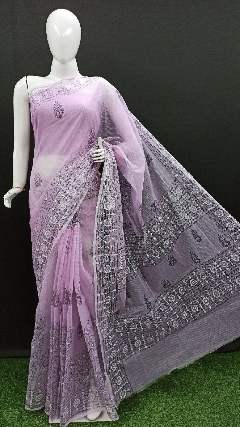 Kota Doria Hand Block Print Saree