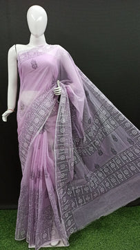 Kota Doria Hand Block Print Saree