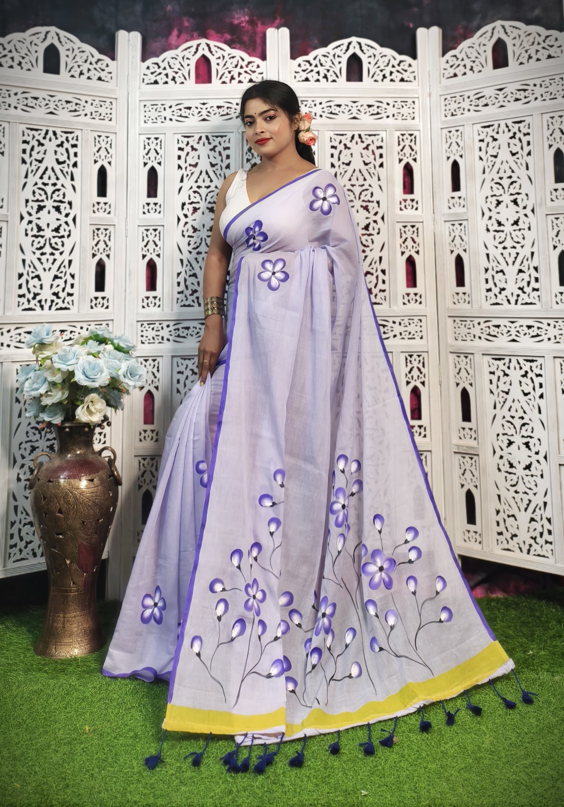 Mulmul Cotton Handprint Saree