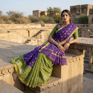 Pure Cotton Kota Doria Hand Shibori Bandhej Saree