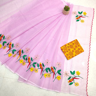 Kota Doria Saree with Embroidery