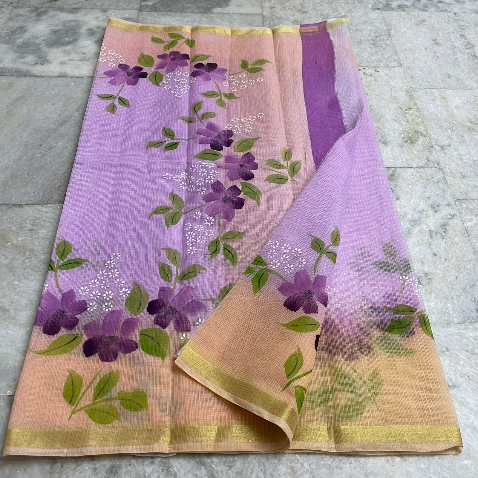 Kota Doria Hand Painted Saree
