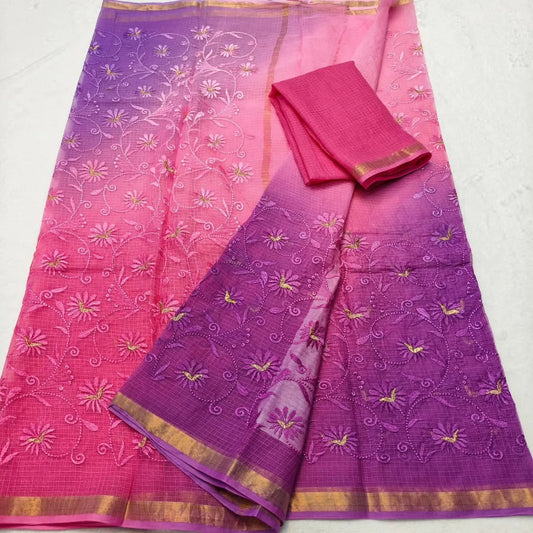 Kota Doria Chickenkari Embroidery Saree