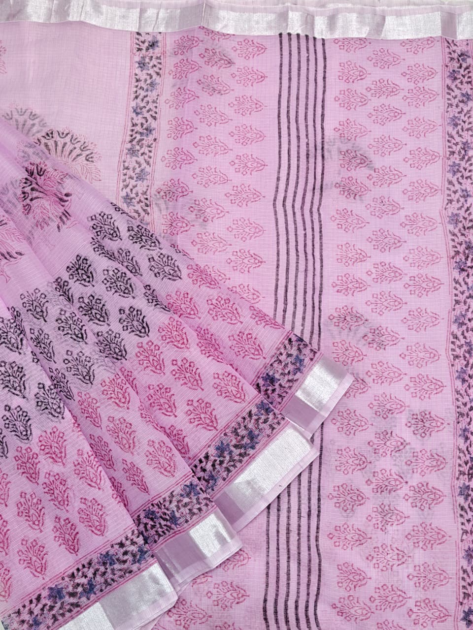 Kota Doria Soft Cotton Hand Block Printed Saree