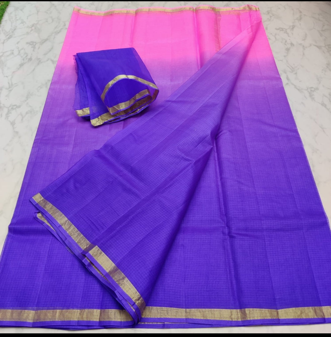 Pure Silk Kota Doria Plain Dyed Saree