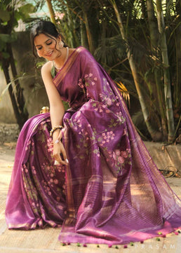 Linen Saree with Embroidery Work