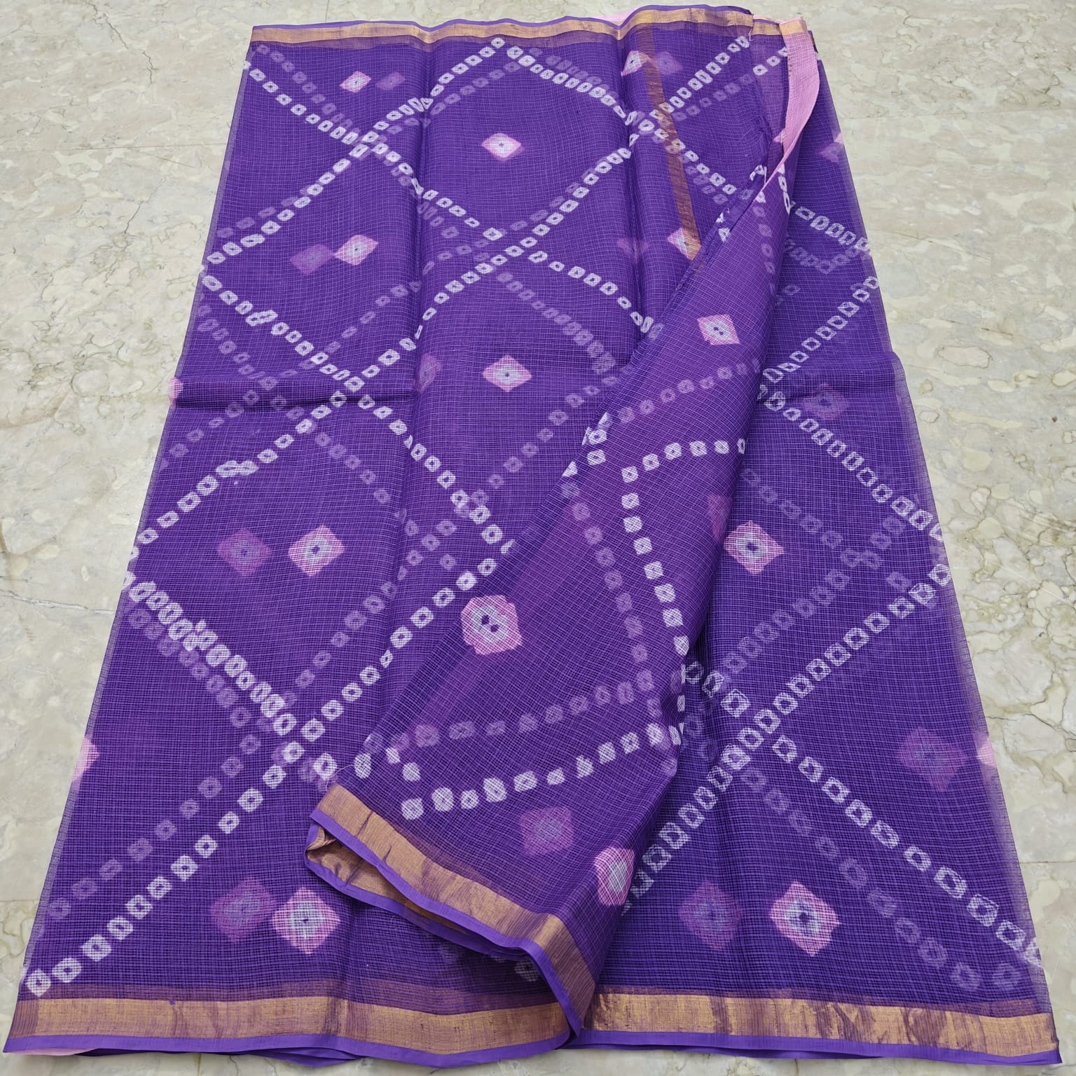 Kota Doria Pure Cotton Hand Bandhej Saree