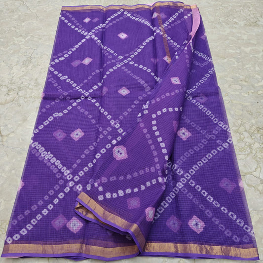 Kota Doria Pure Cotton Hand Bandhej Saree