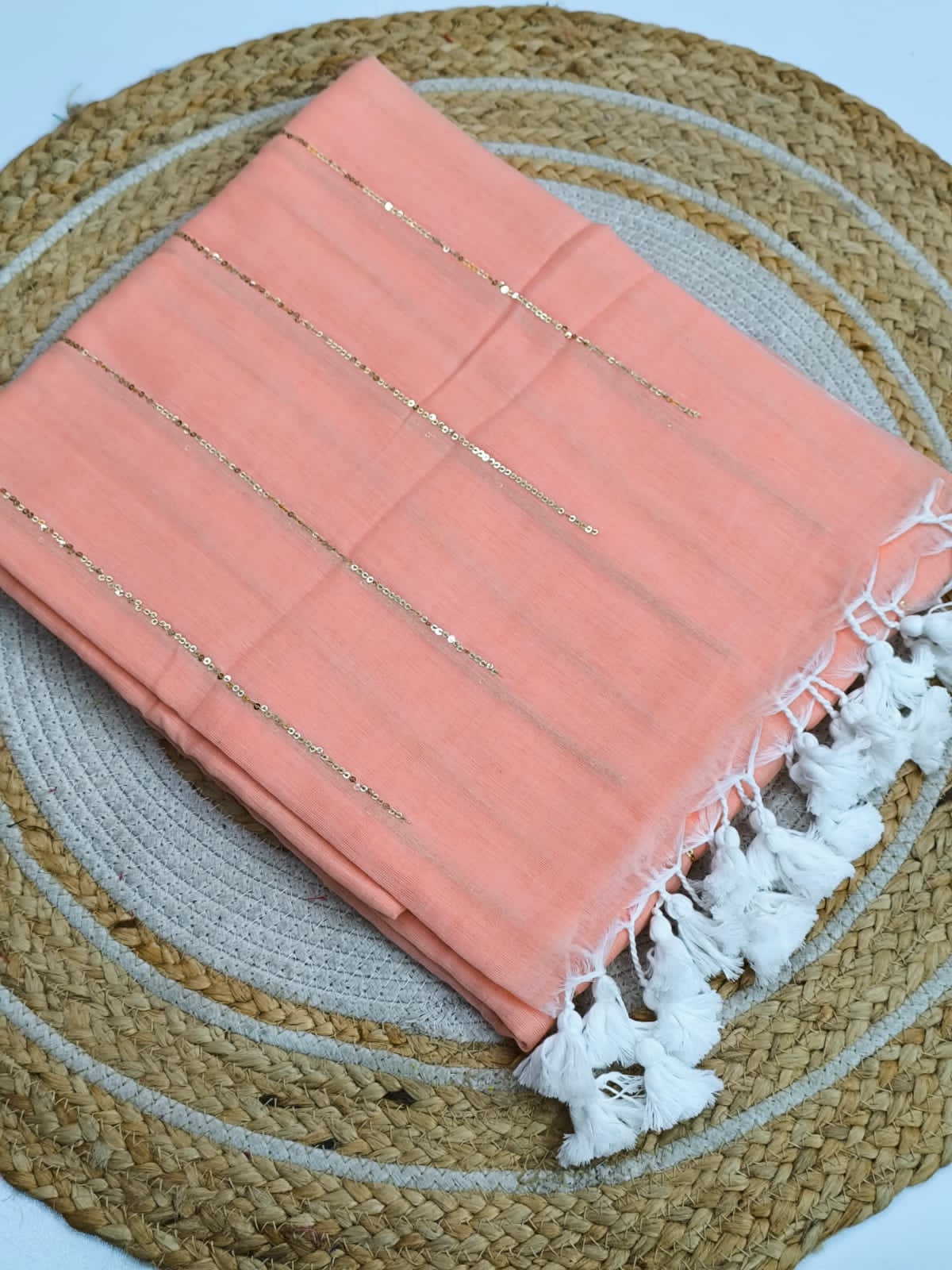 Pure Mulmul Cotton Sequin Chain Saree