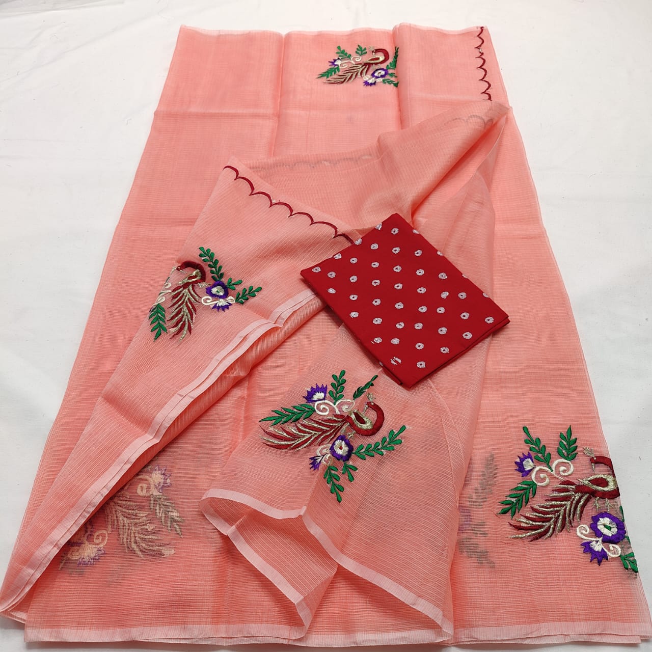 Kota Doria Saree with embroidery
