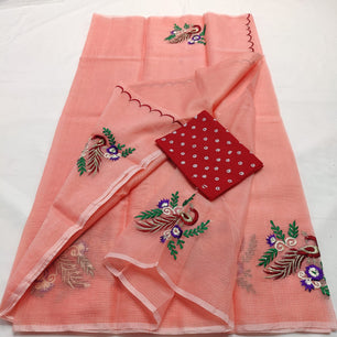 Kota Doria Saree with embroidery