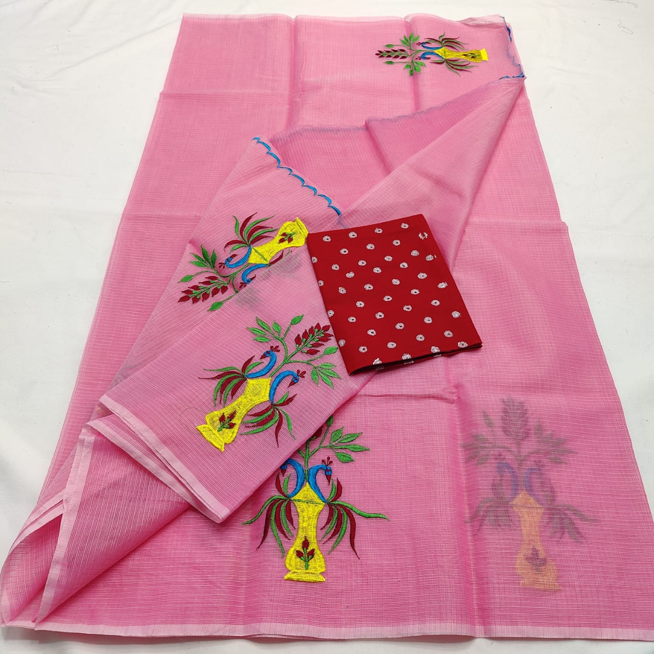 Kota Doria Saree with embroidery
