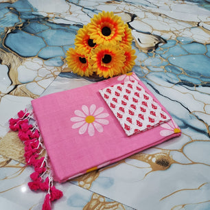 Sunflower Hand Print Saree