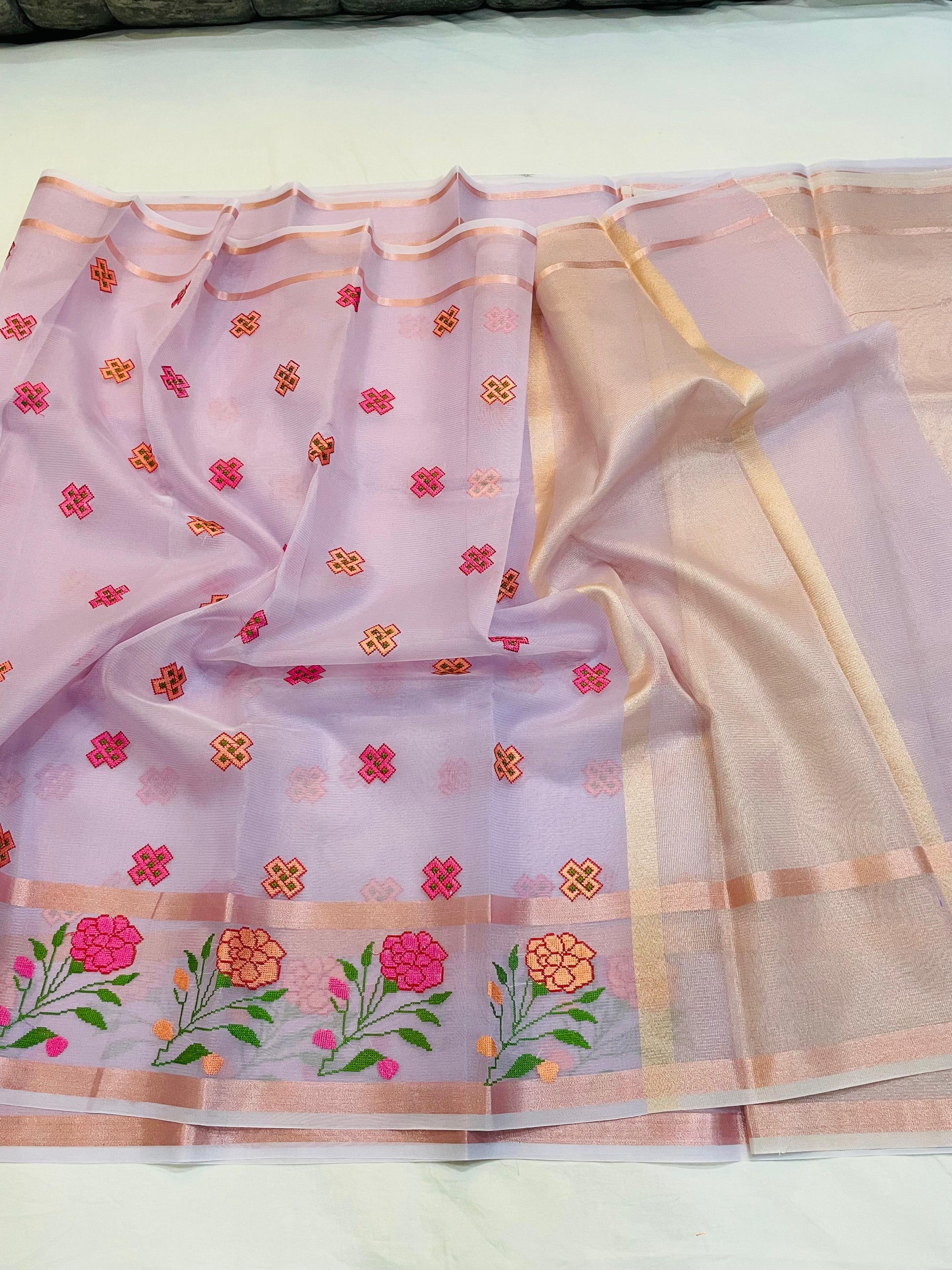 Kota Check Saree with Delicate Embroidery Work