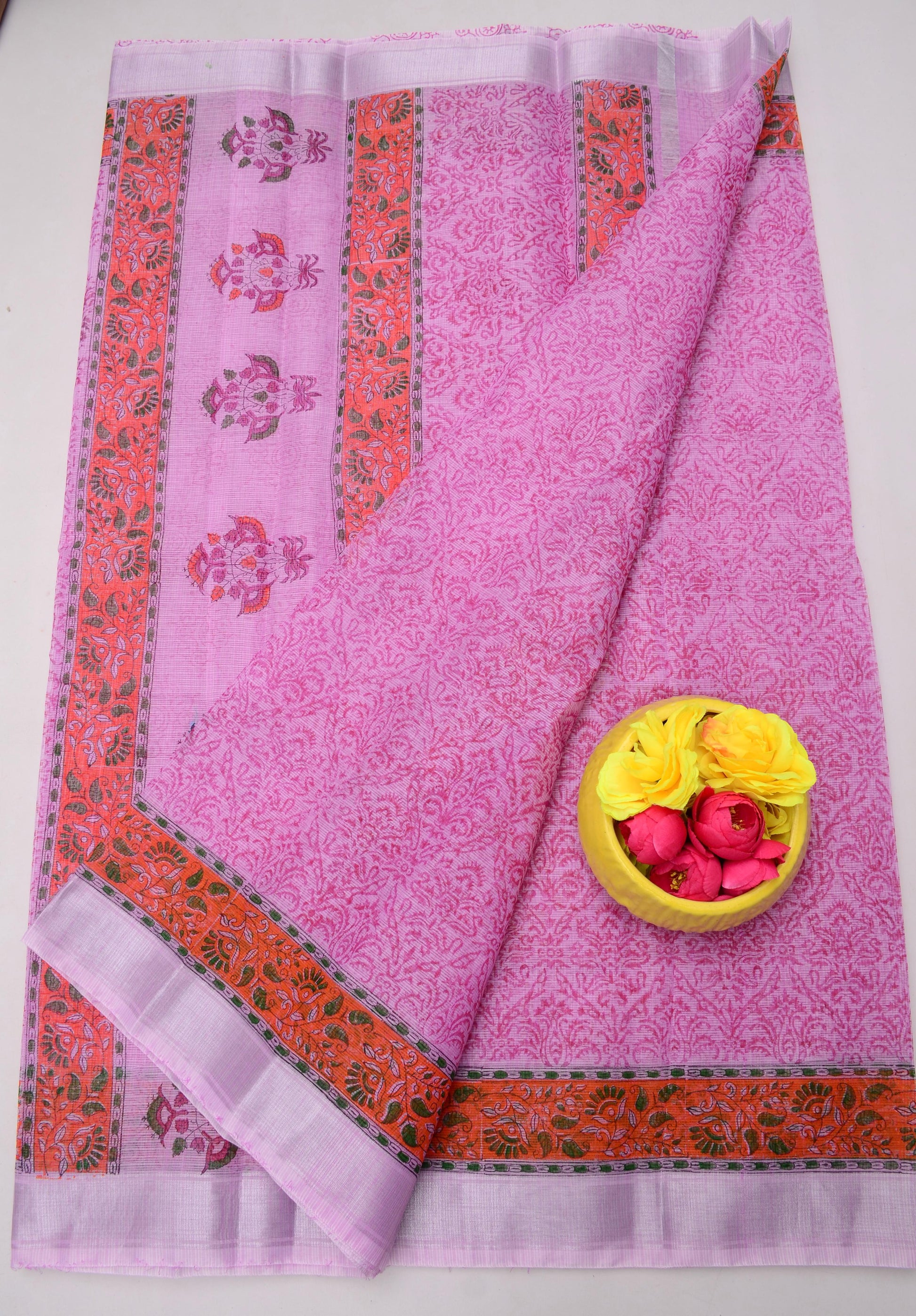 Kota Doria Hand Block Print Saree