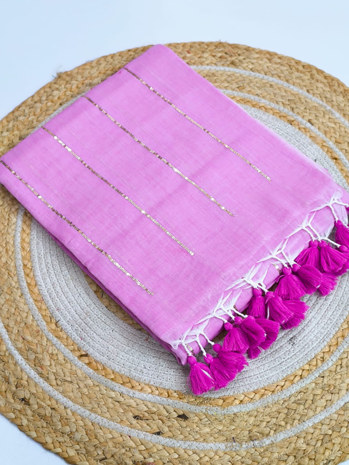Pure Mulmul Cotton Sequin Chain Saree