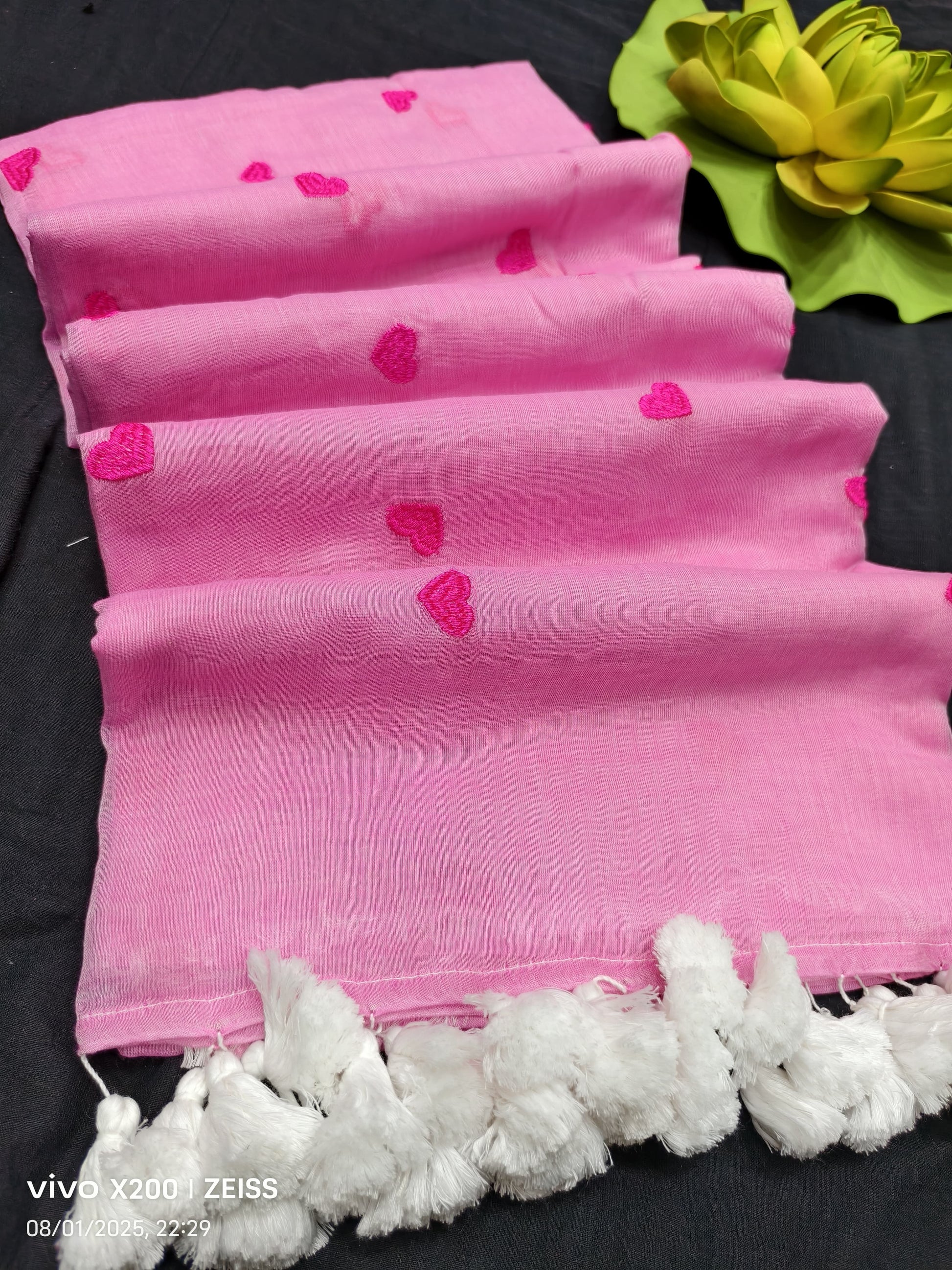 Heart Print Mulmul Cotton Saree