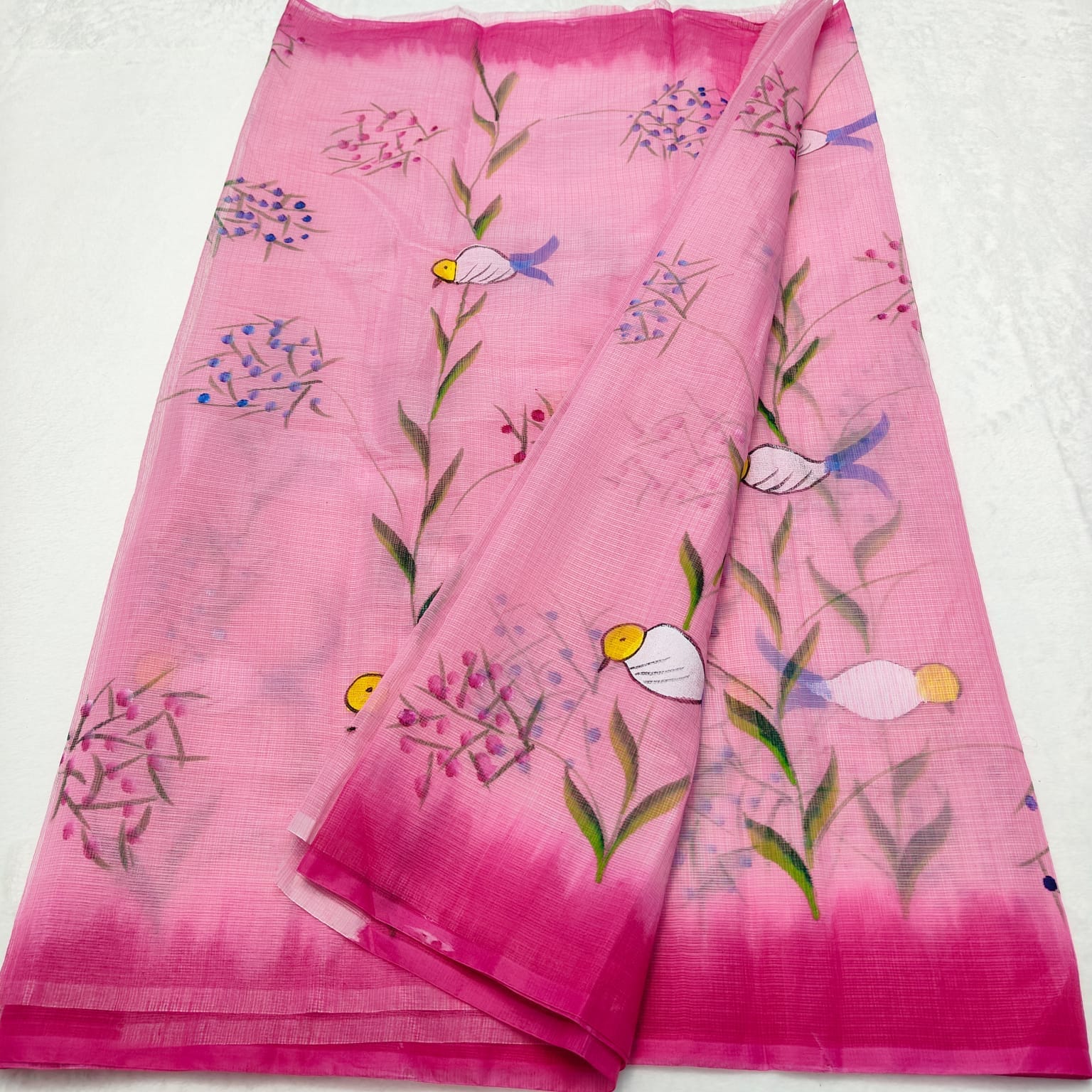 Kota Doria Soft Cotton Hand Painted Saree