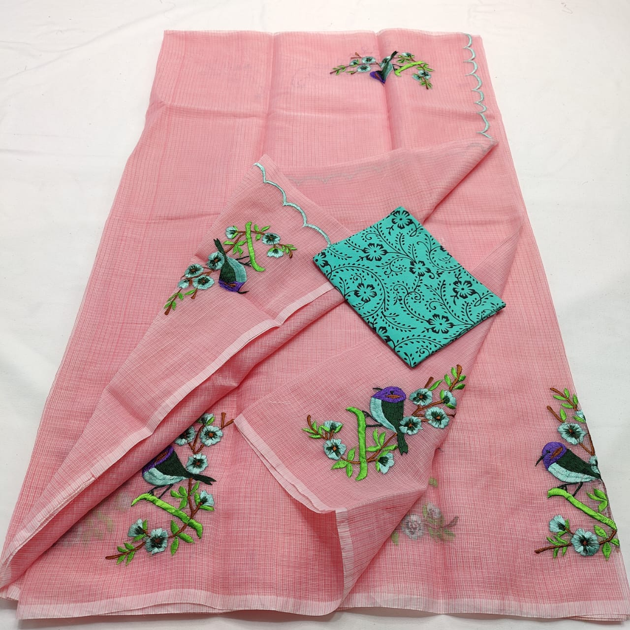 Kota Doria Saree with embroidery